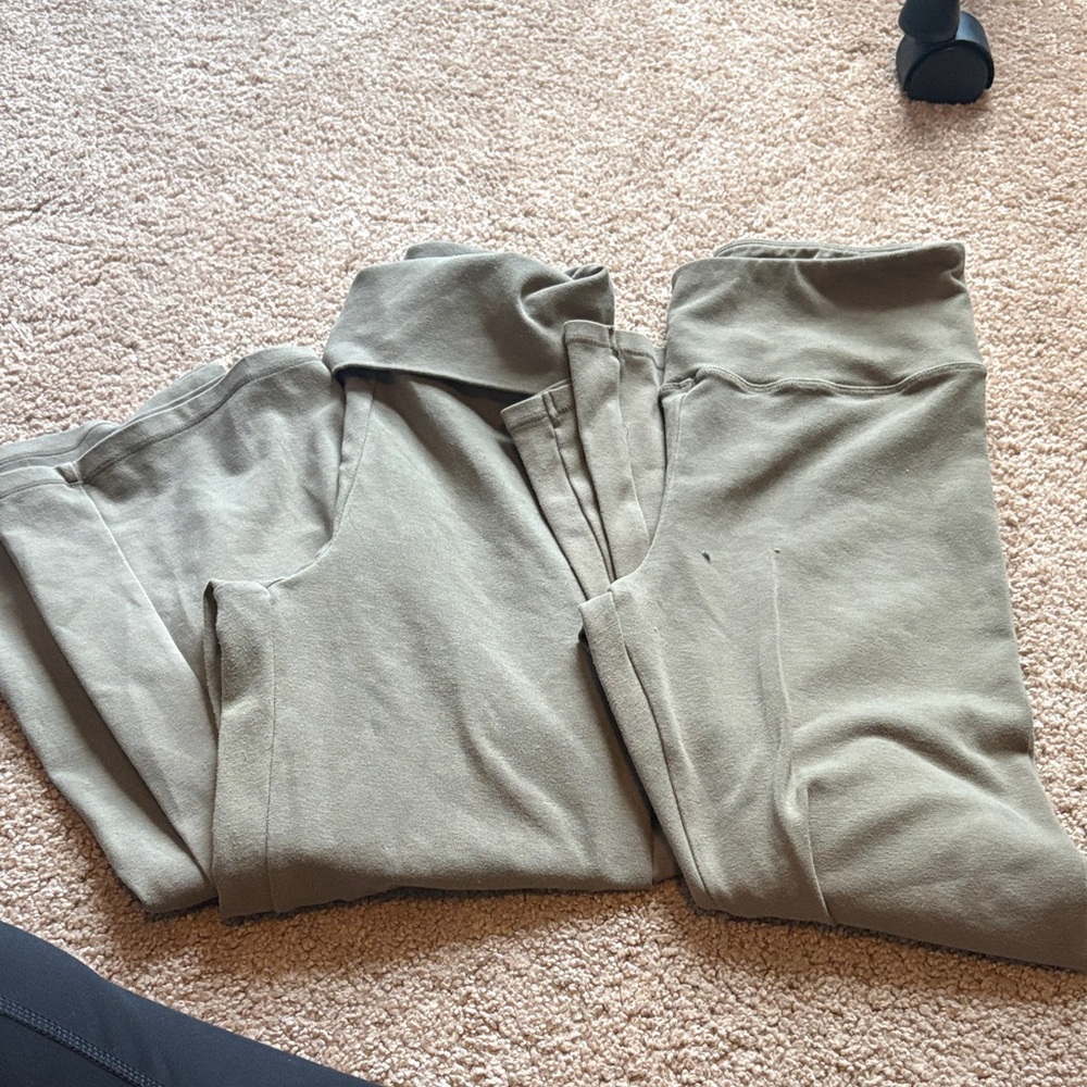 SKIMS Olive Green Foldover Flared Lounge Pants + Leggings